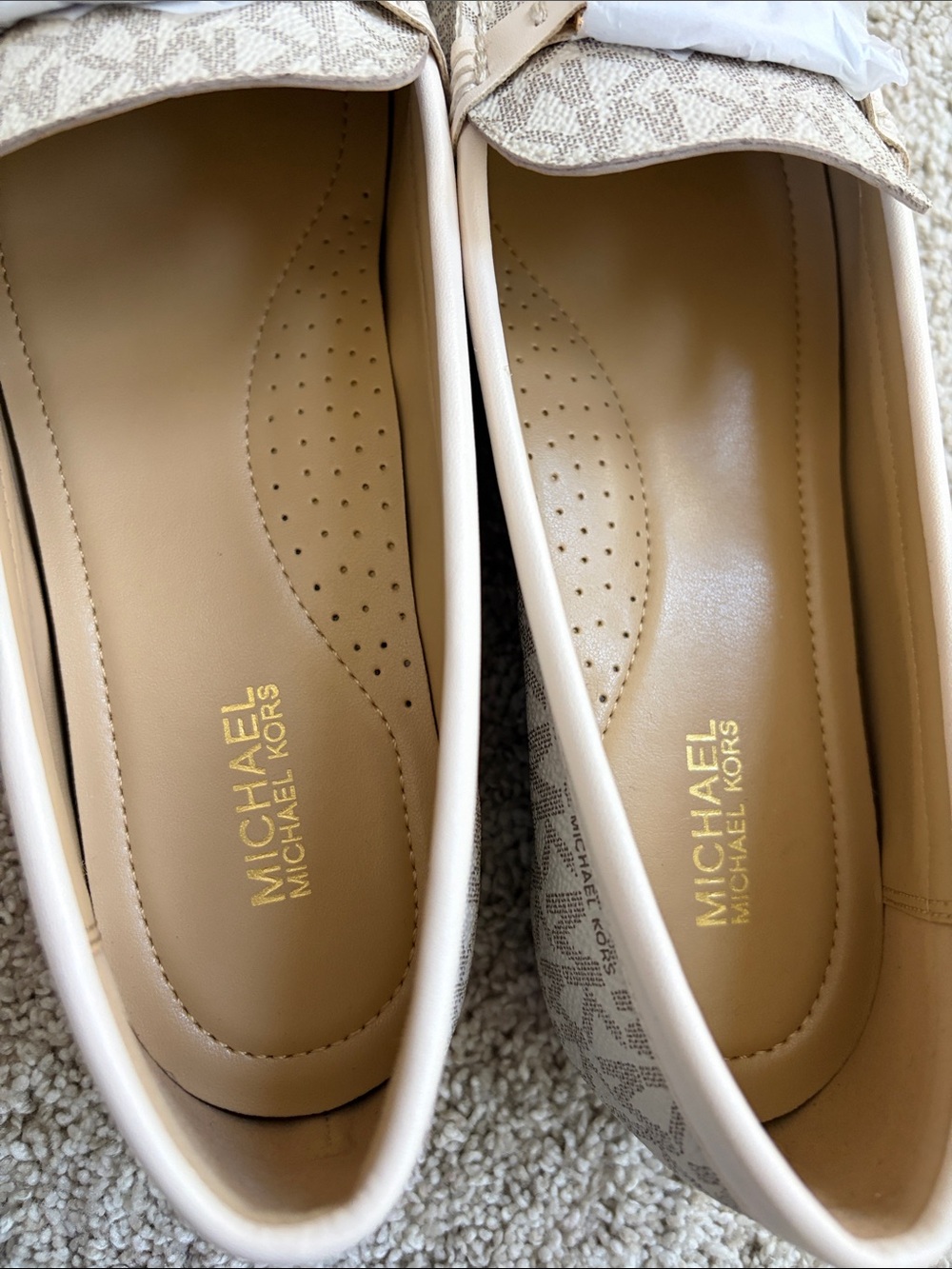 Michael Kors Beige Logo Moccasin Loafers with Neutral Trim - Picture 4 of 4